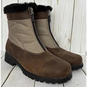 Propet Boots Quilted Leather Faux Fur Zip Comfort 9B Brown